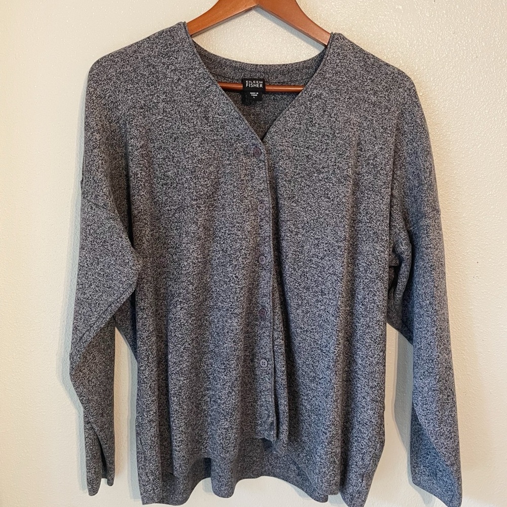 Eileen Fisher Gray Cardigan Cotton Sweater size L